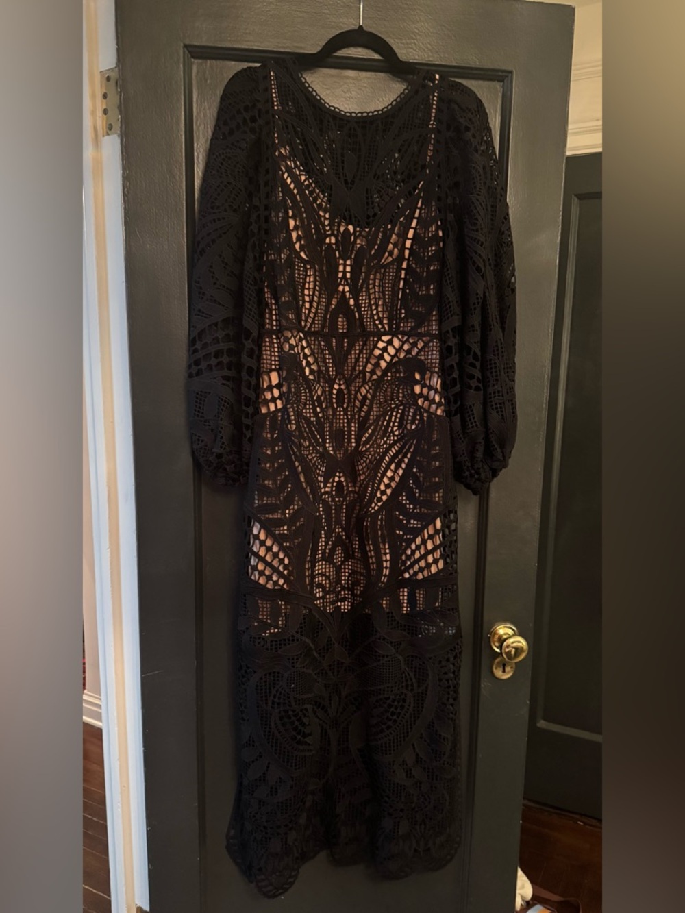 Farm Rio Black Crochet Lace Long Sleeve Maxi Dress size large - Picture 2 of 5
